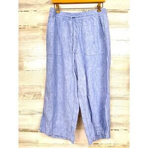 Lands End Womens S Petite Light Blue Linen Wide Leg Ankle Pants Coastal Vacation